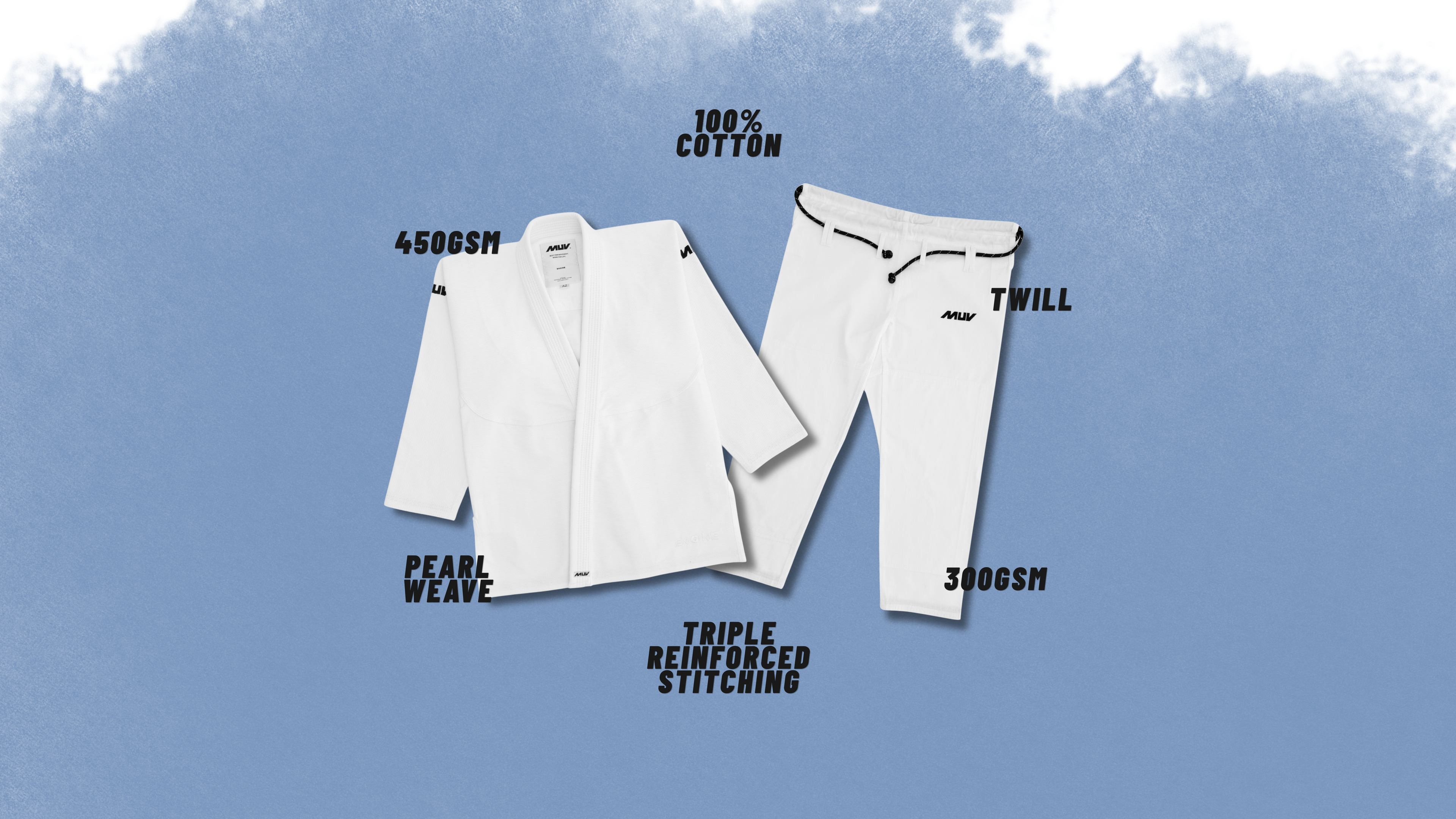 MUV ENGINE BJJ GI hero image with some features highlighted