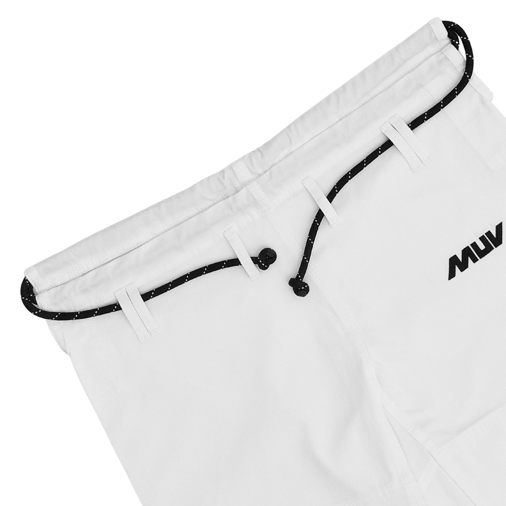 MUV Engine Gi trousers waistband detail with belt loops and drawstring