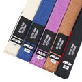 MUV relic belts in white, blue, purple, tan, and black. Each belt features a black label with the text 'BETTER THAN YESTERDAY'.